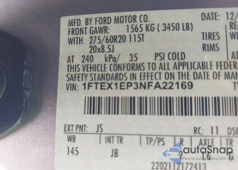 2022 Ford F-150 Xl from USA, damaged, VIN 1FTEX1EP3NFA22169